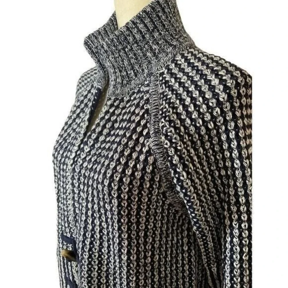 Gap knitted navy blue & white duffel faux wood buttons long cardigan women Large